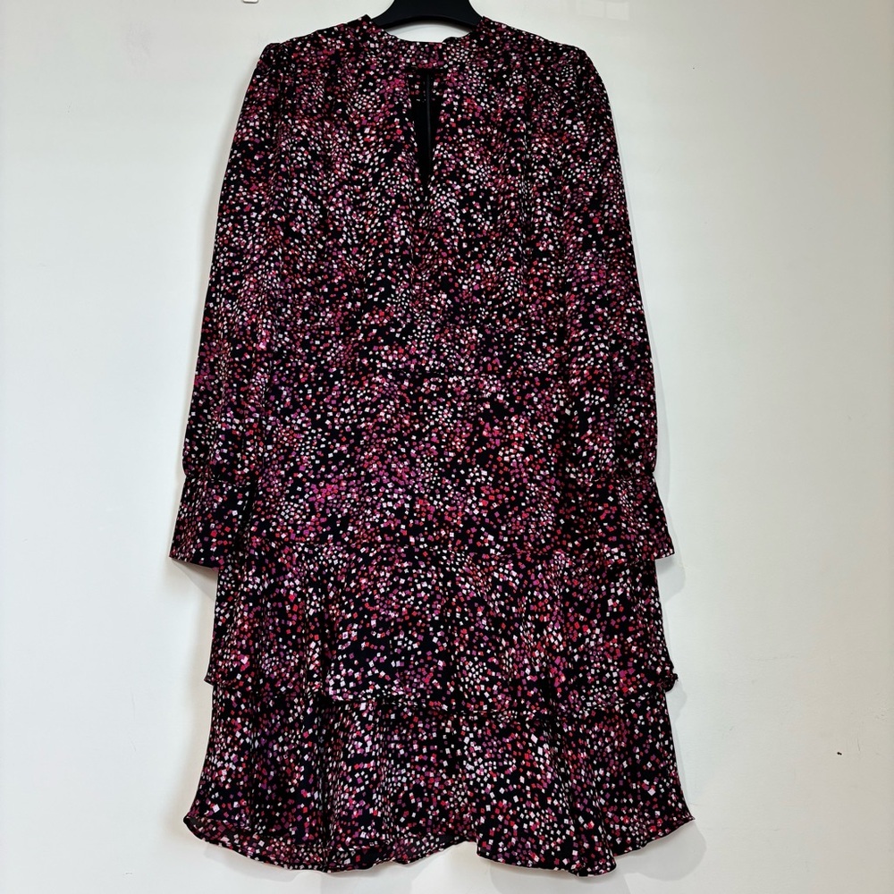BWT Parker party black purple tiered ruffle long sleeve lagenlook mini dress L